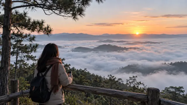 Măng Đen tháng 12 với biển mây lúc bình minh và không khí lạnh