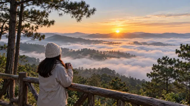Ảnh minh họa Măng Đen tháng 1 với biển mây và bình minh lạnh