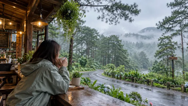 Ảnh minh họa Măng Đen tháng 5 với cafe nhìn ra rừng thông sau mưa